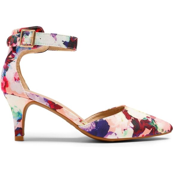 Dream Pairs Women's Floral Faux Suede pointed Toe Kitten Heels Pumps Shoes - Picture 2 of 7